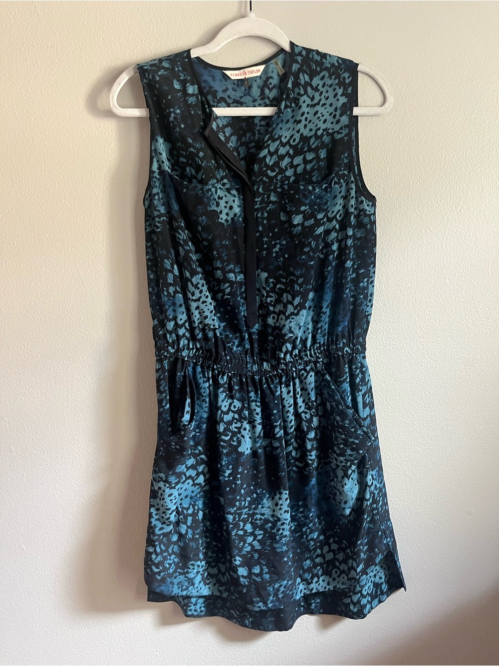 Rebecca Taylor Blue Black Animal Print Sleeveless Dress Size 4